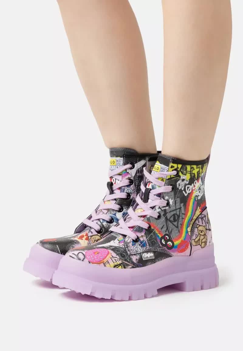 buty damskie BUFFALO - ASPHA LACE UP PURPLE/BLACK GRAFFIT VEGAN-39