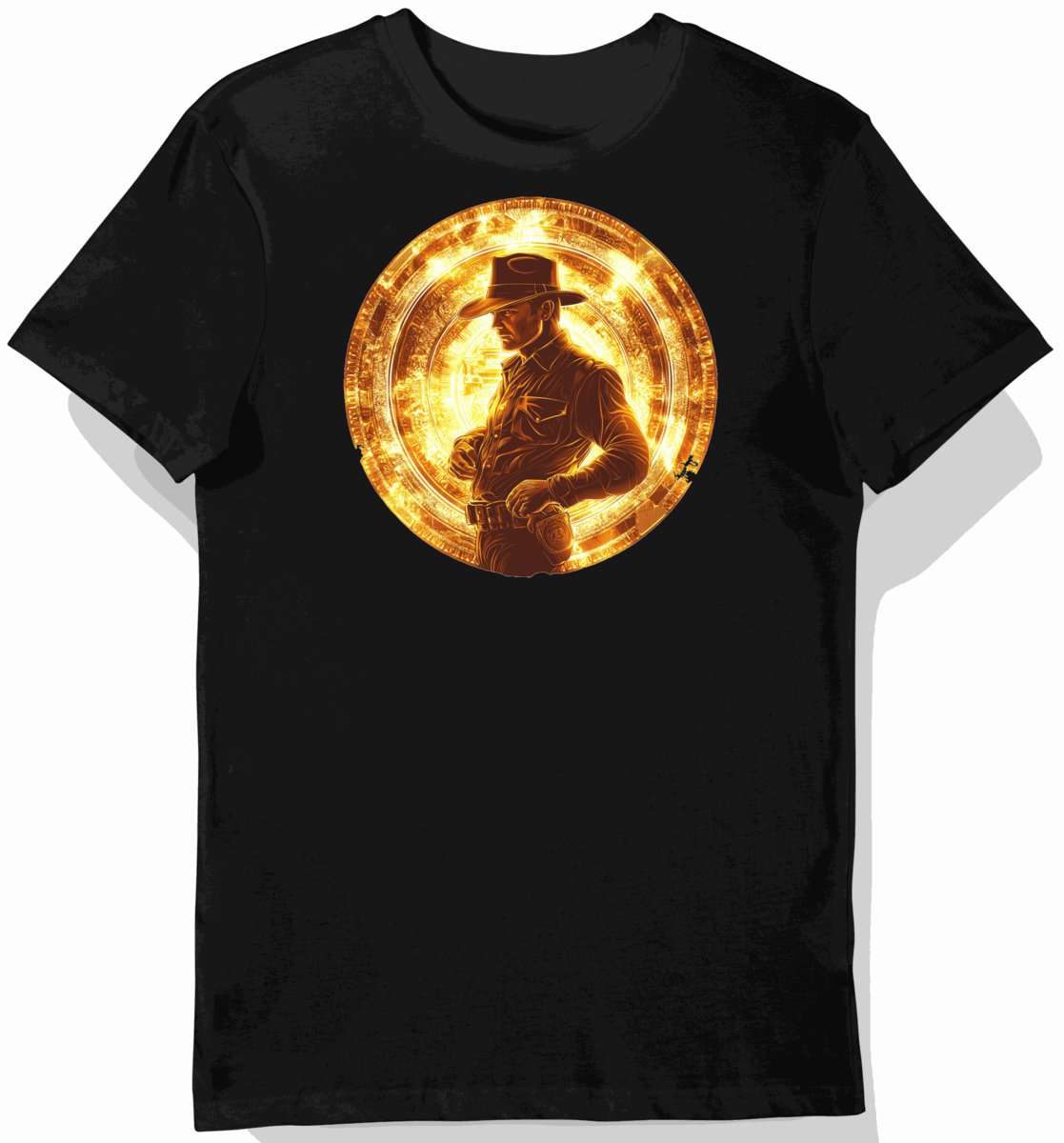 Koszulka męska czarna z motywem Indiana Jones i złoty bicz XL