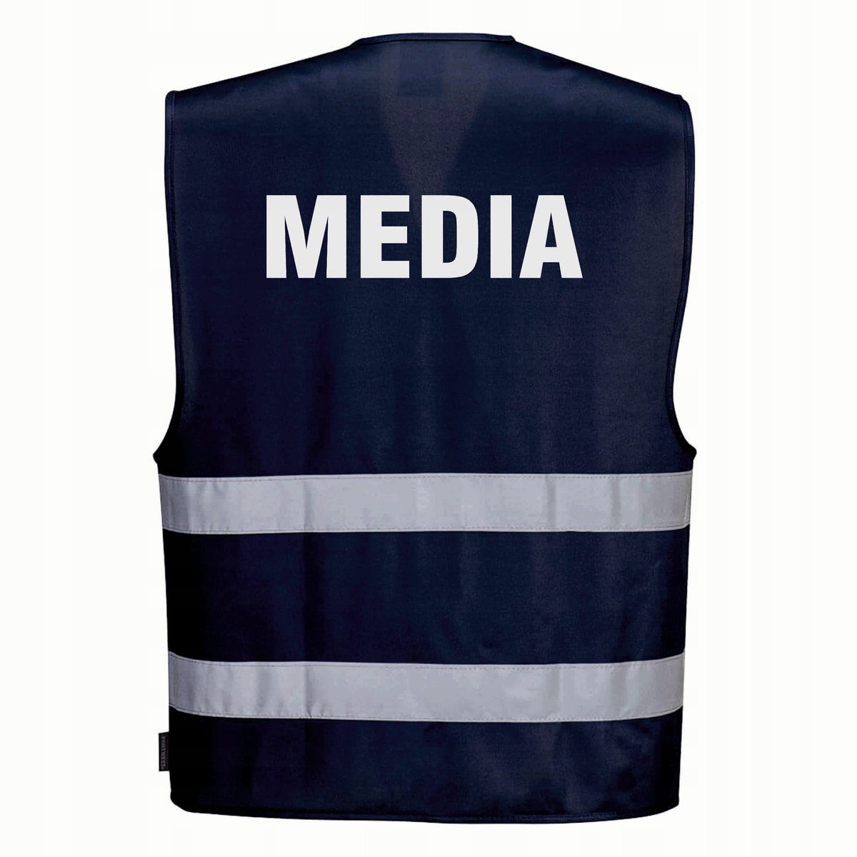 Kamizelka odblaskowa PORTWEST S/M- granatowa z nadrukiem MEDIA
