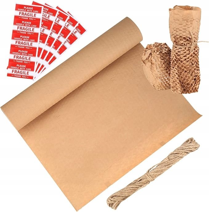 Ochronny papier pakowy w kształcie plastra miodu z 20-m. liną + 20 naklejek