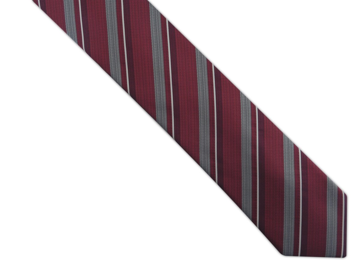 Bordowo-szary krawat męski w paski D368