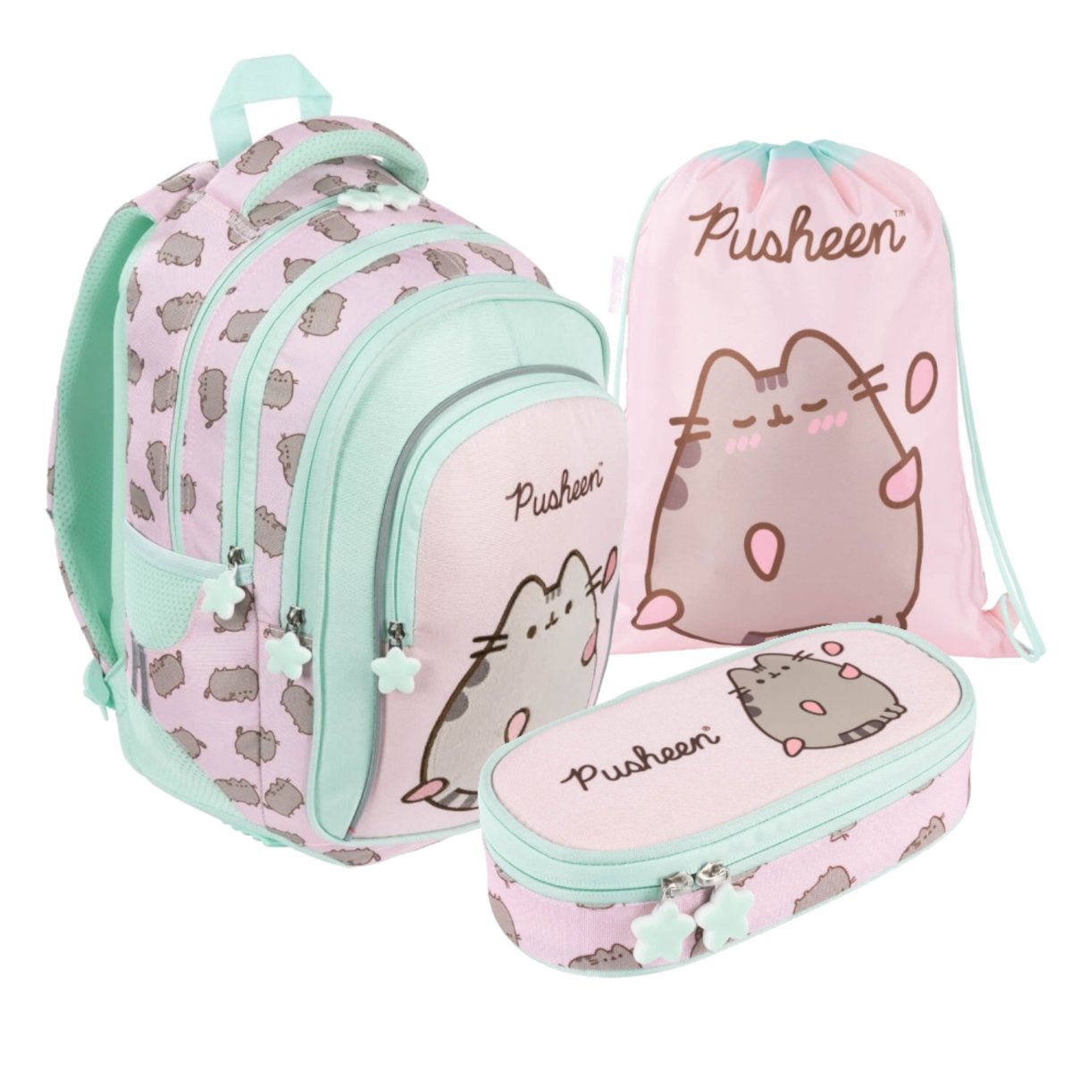 PLECAK+PIÓRNIK+WOREK ZESTAW PUSHEEN PINK ST. MAJEWSKI