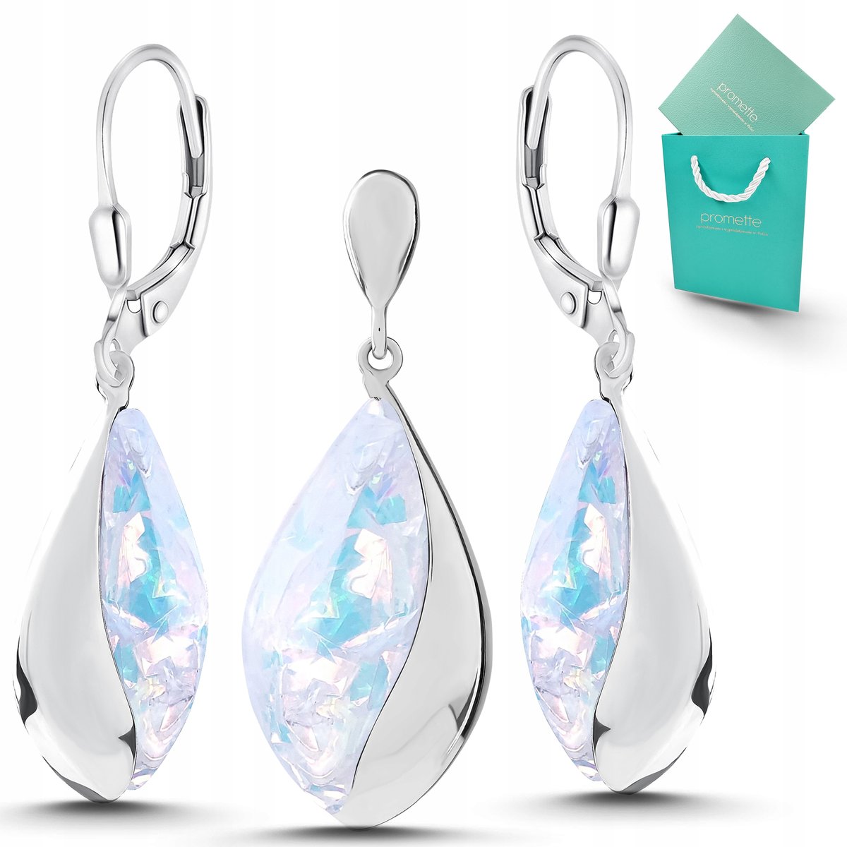 Kolczyki srebrne z opalem wisiorek zawieszka biżuteria komplet srebrny 925