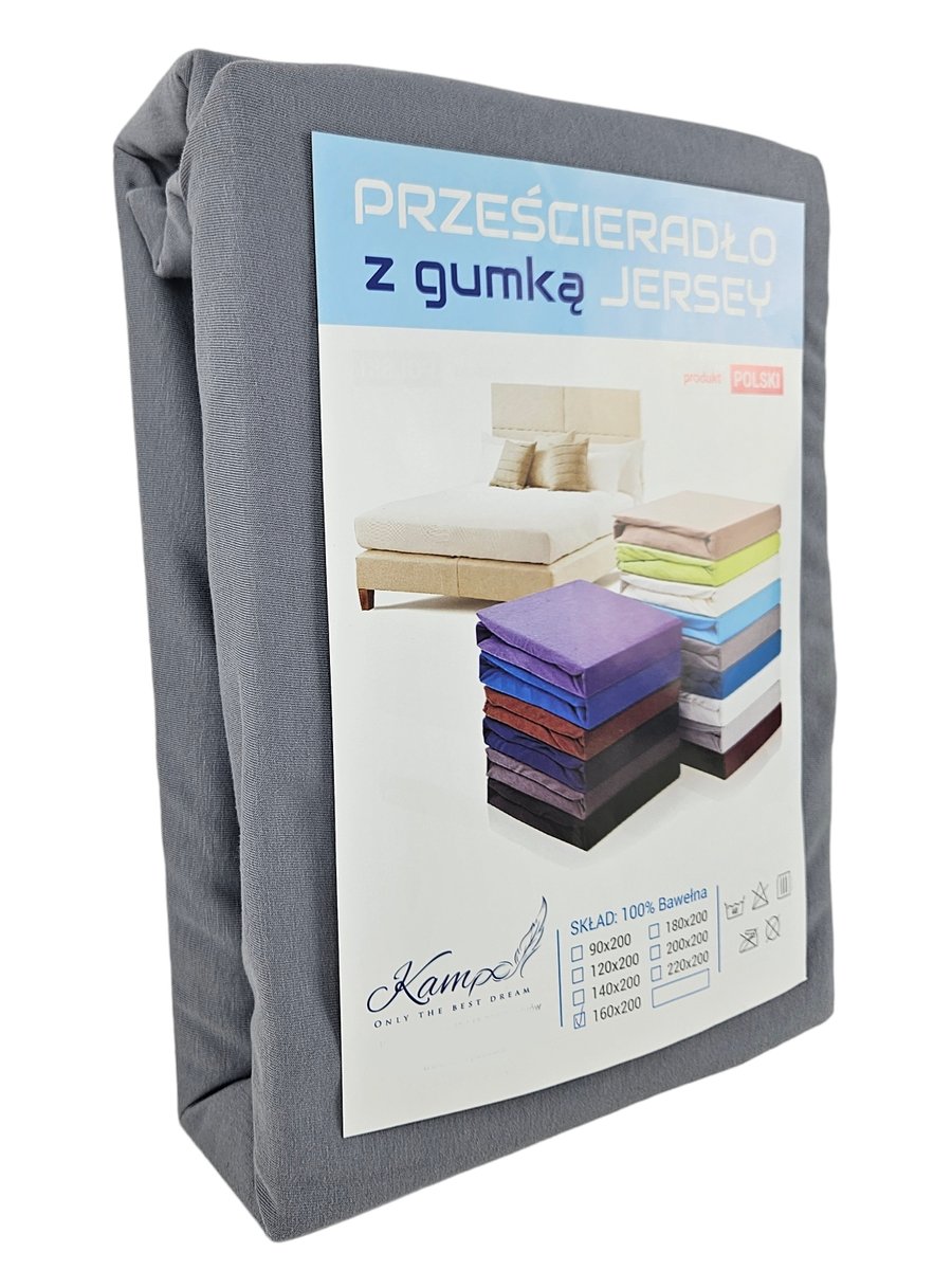 PRZEŚCIERADŁO Z GUMKĄ JERSEY BAWEŁNA PREMIUM SZARY CIEMNY 160x220