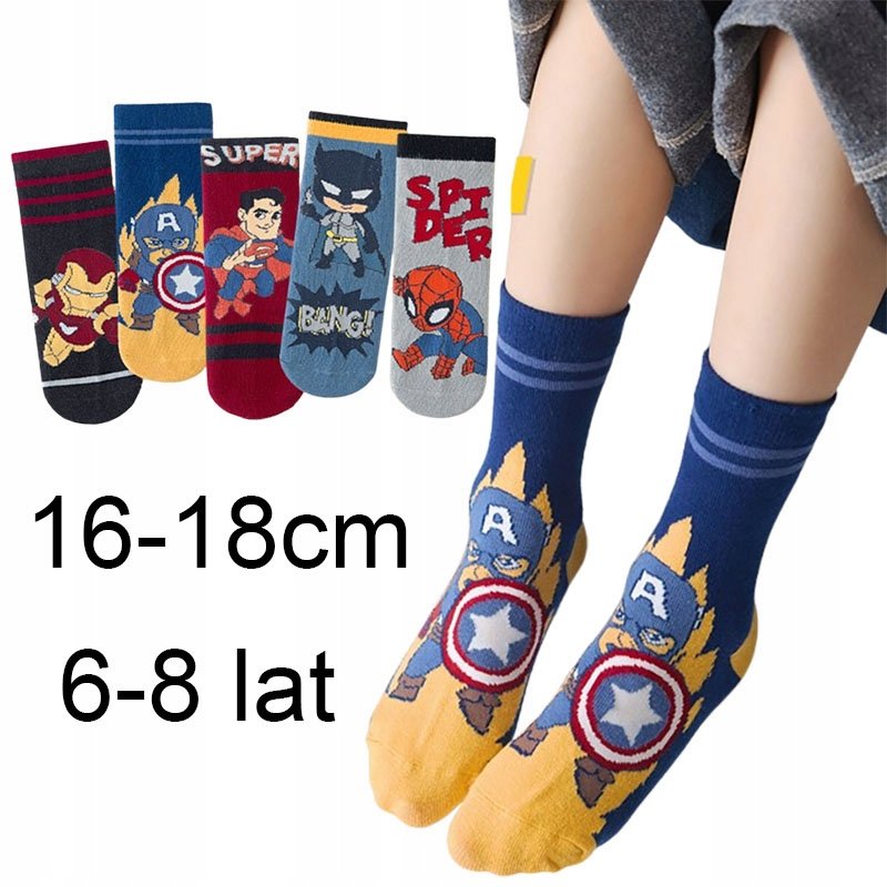 SKARPETY dziecięce BAWEŁNIANE skarpetki 16-18cm KAPITAN AMERYKA 6-8lat