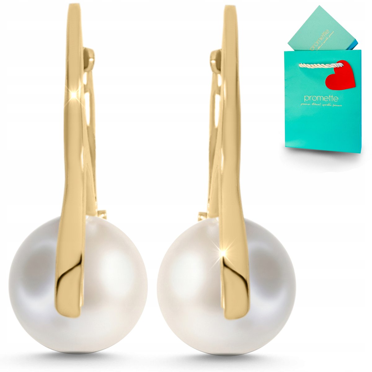 Kolczyki perły wiszące złote angielskie zapięcie srebro pozłacane 925