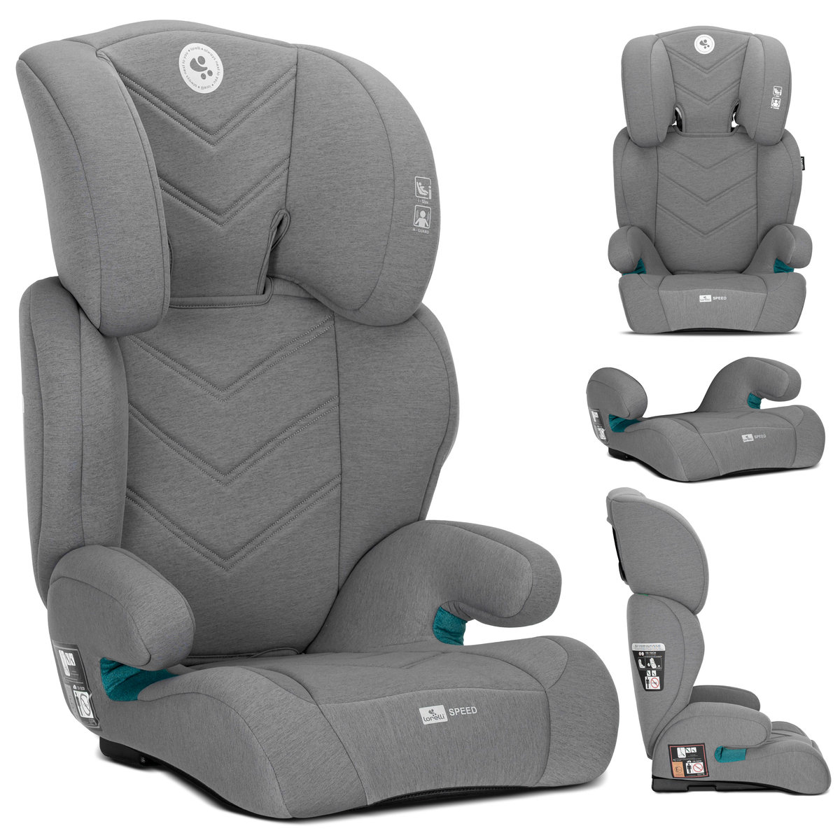 Fotelik samochodowy 100-150cm ISIZE montaż pasy Lorelli Speed szary + poddupnik