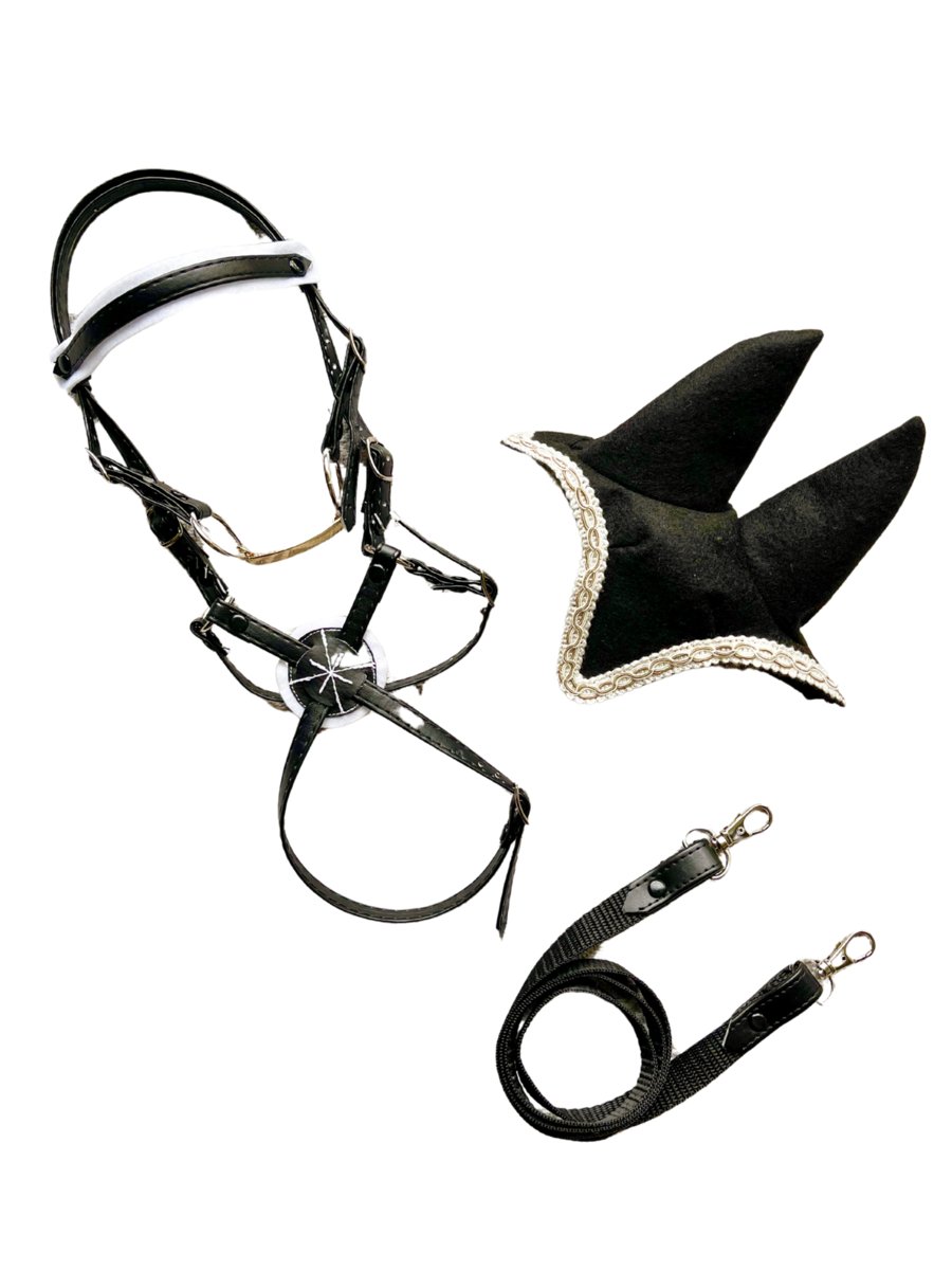 Zestaw premium z ogłowiem meksykańskim i czarnymi nausznikami dla Hobby Horse