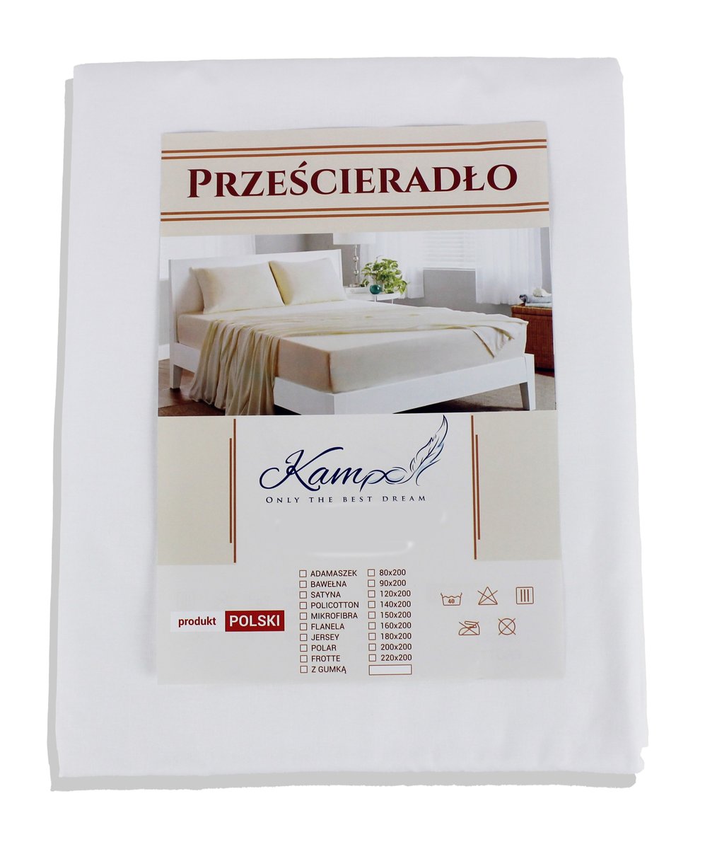 PRZEŚCIERADŁO TRADYCYJNE HOTELOWE GŁADKIE 100x200