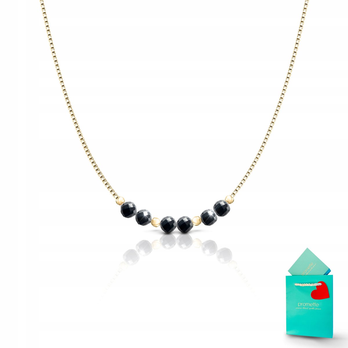 Naszyjnik czarny turmalin wisiorek srebro pozłacane złoty naturalny 925