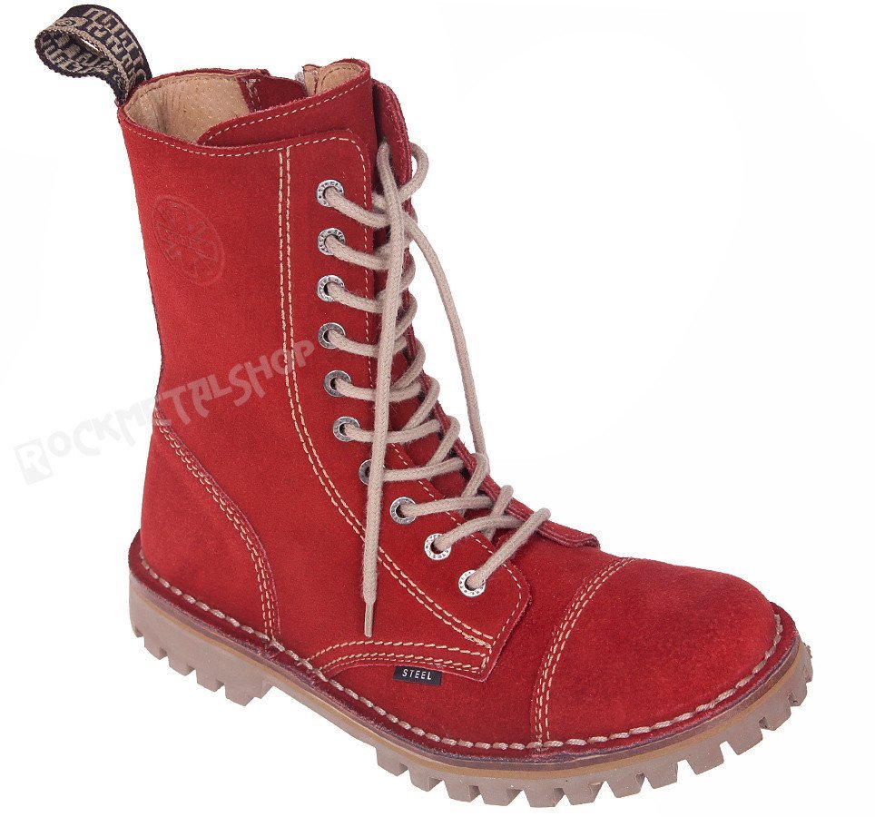 glany STEEL - RED (10-dziurkowe) zamszowe + suwak -36