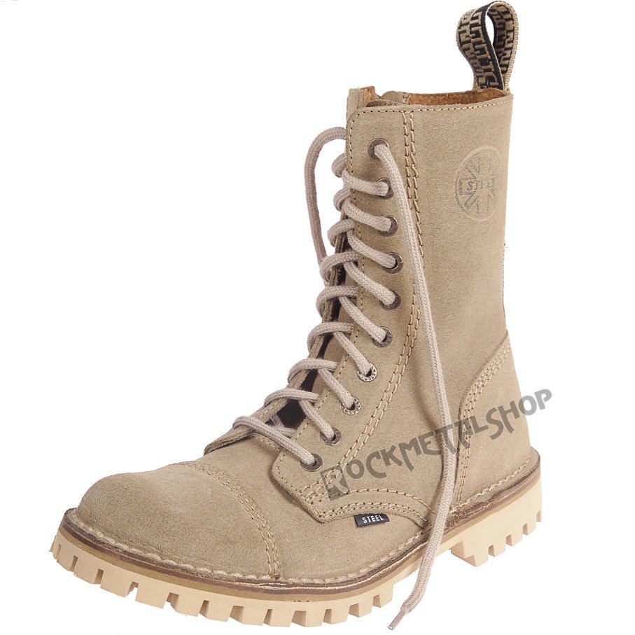 glany STEEL - BEIGE (10-dziurkowe) zamszowe + suwak-36