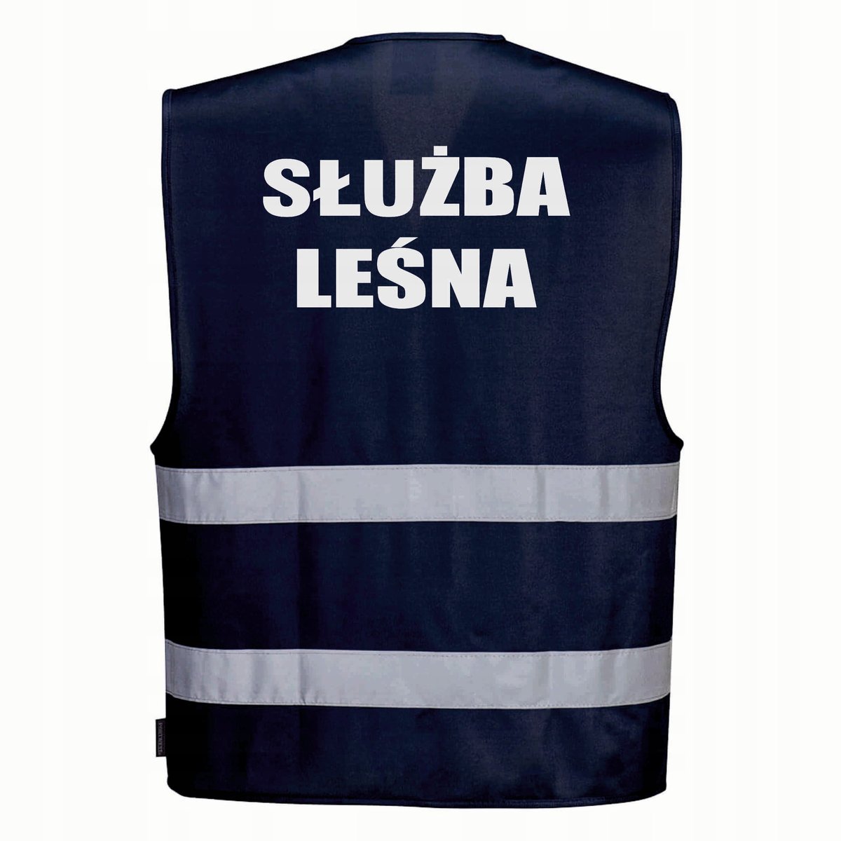 Kamizelka odblaskowa PORTWEST S/M- granatowa z nadrukiem SŁUŻBA LEŚNA