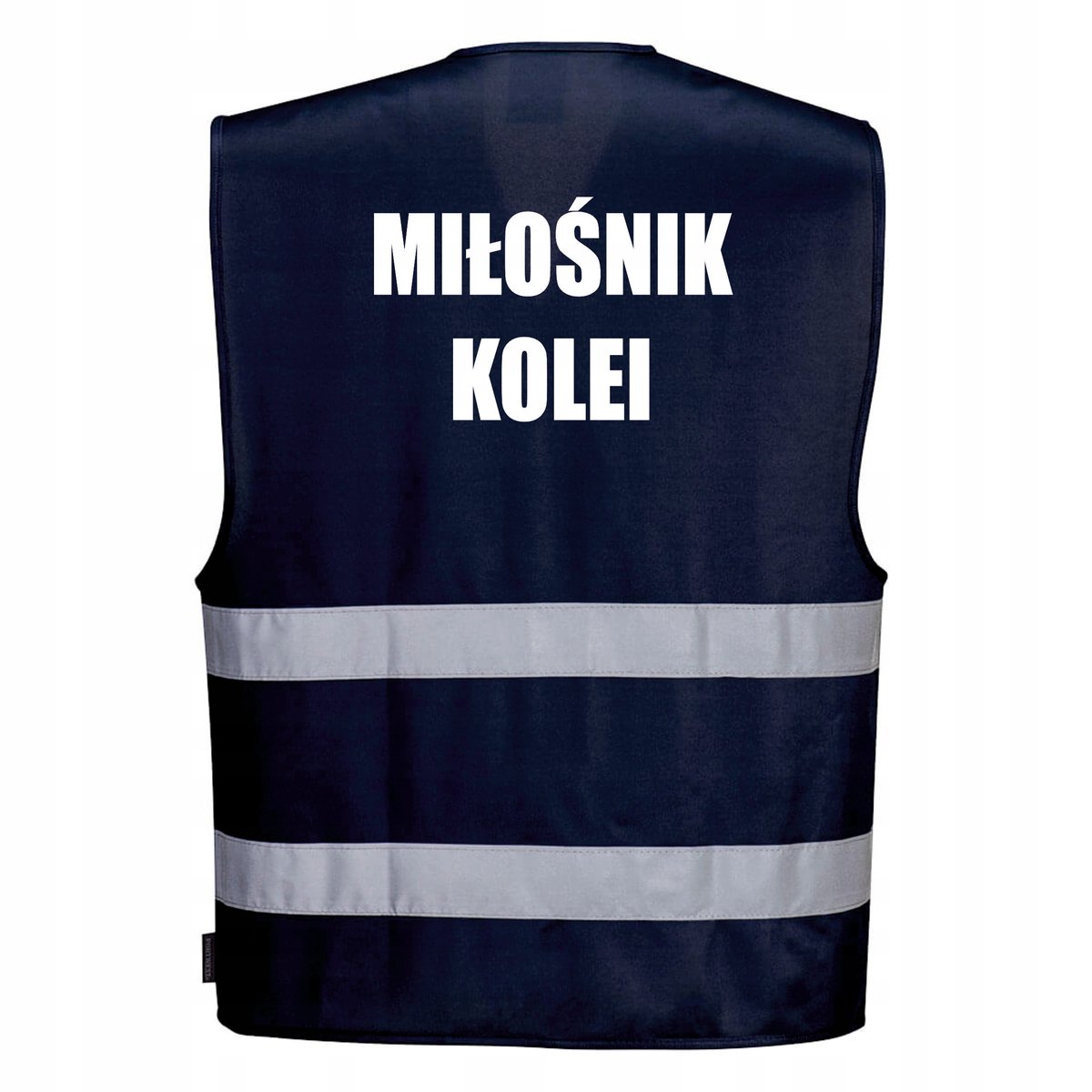 Kamizelka odblaskowa PORTWEST S/M- granatowa z nadrukiem MIŁOŚNIK KOLEI