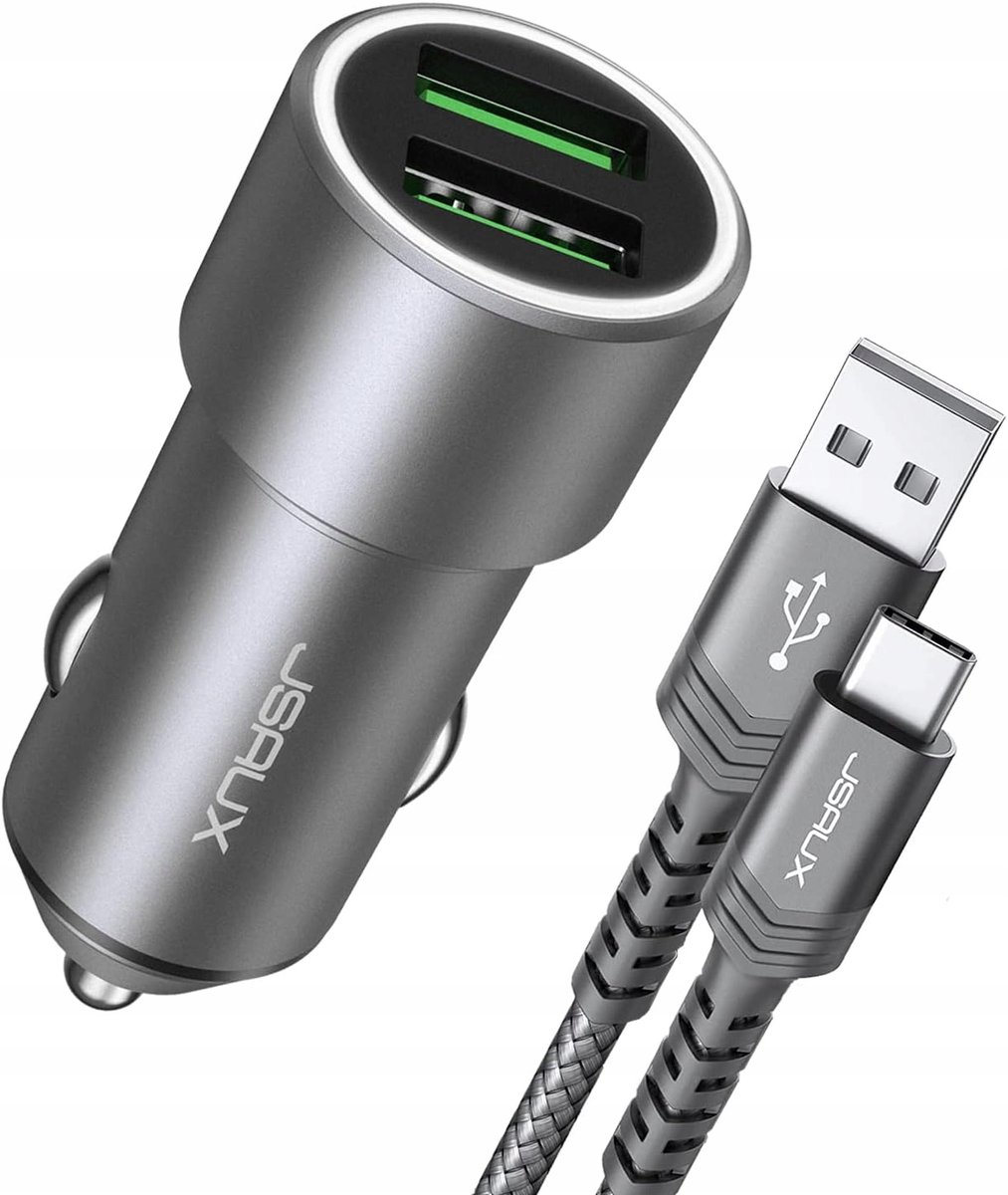 Ładowarka Samochodowa USB 36W/12V Dual QC3.0 Szybkie Ładowanie USB-C 1 m