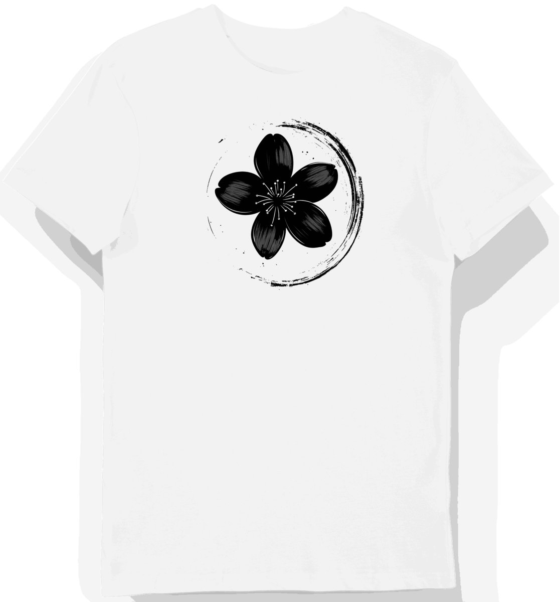 Koszulka męska biała z motywem ciemnych kwiatów wiśni M