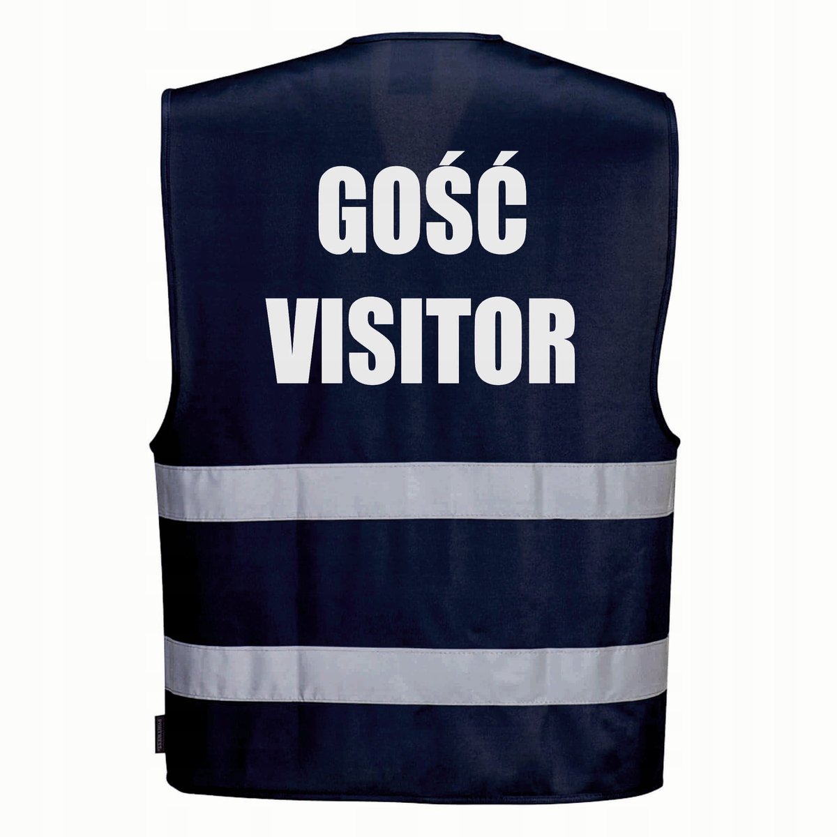 Kamizelka odblaskowa PORTWEST S/M- granatowa z nadrukiem GOŚĆ VISITOR