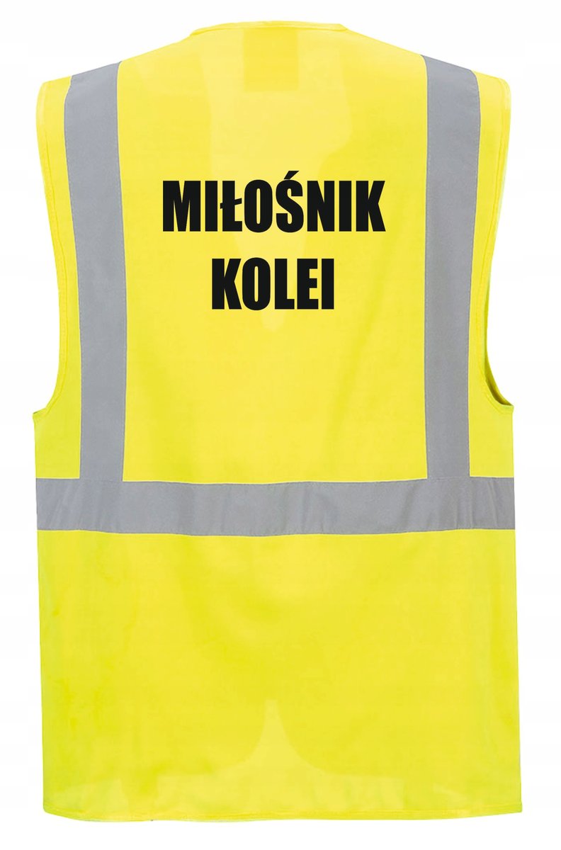 Kamizelka odblaskowa z zamkiem rozmiar XXL nadruk MIŁOŚNIK KOLEI