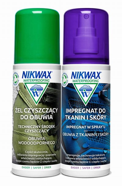 Zestaw do czyszczenia i impregnacji obuwia Nikwax Twin Pack Żel czyszczący (gąbka) & Impregnat Tkanina i skóra (spray) 2 x 125 ml - ONE SIZE