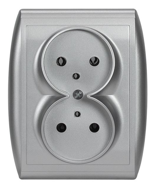 Abex Gniazdo podwójne z/u monoblok Nova - srebro
