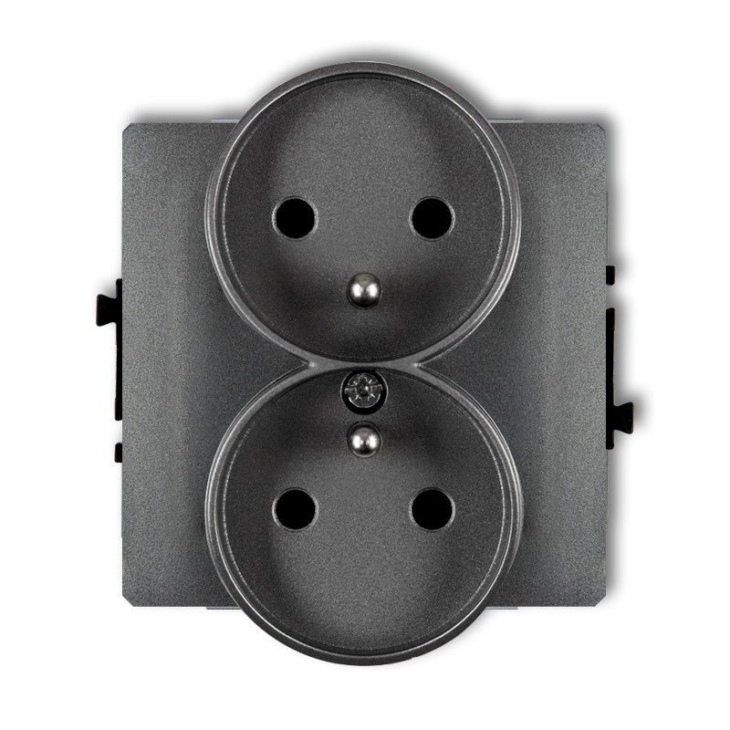 Karlik Gniazdo podwojne z uziemieniem do ramki DECO Soft - grafit