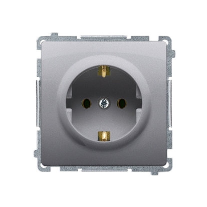 Kontakt Simon Gniazdo z/u Schuko z przesłonami torów BASIC - inox, metalizowany