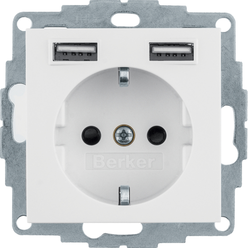 Berker B.Kwadrat/B.3/B.7 Gniazdo SCHUKO z ładowarką USB, biały połysk