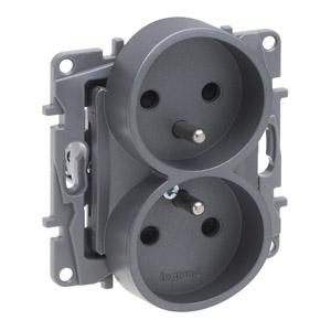 Legendar Gniazdo podwójne z/u z przesłoną 2x 2P+Z NILOE Selection - stalowy