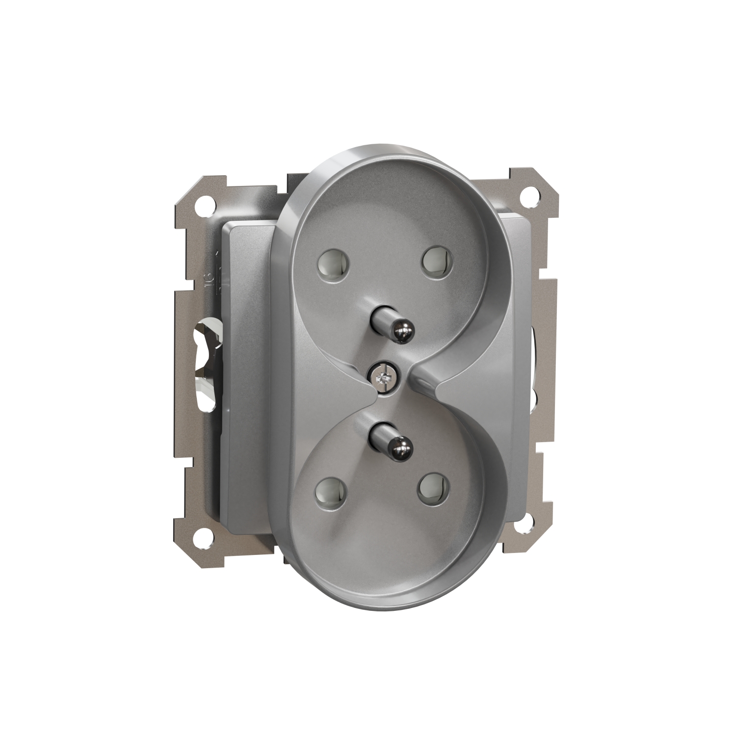Schneider Gniazdo z/u podwójne modułowe z przesłonami do systemu ramkowego SEDNA Design & Elements srebrne aluminium