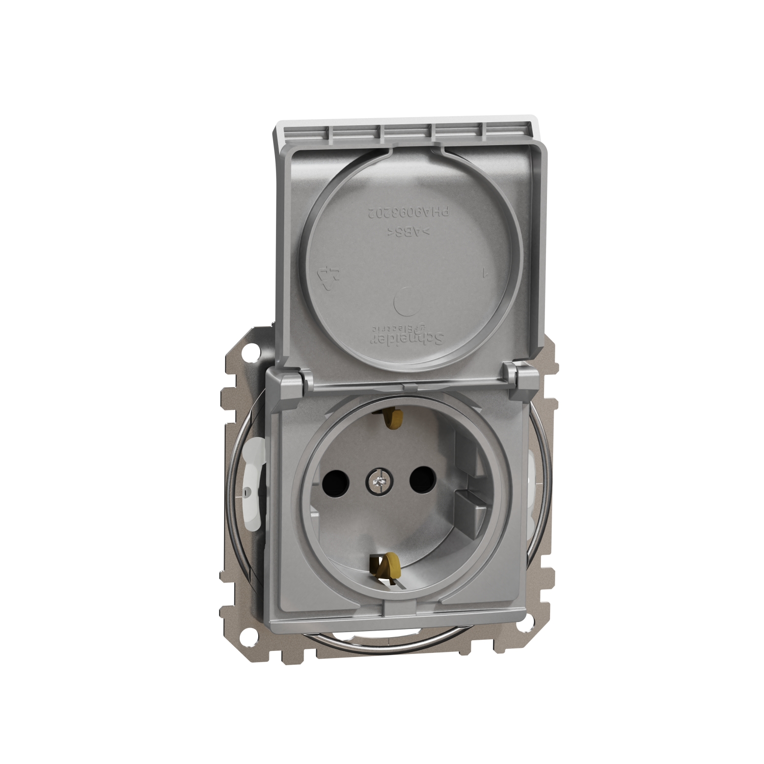 Schneider Gniazdo z klapką w standardzie schuko IP44 SEDNA Design & Elements srebrne aluminium