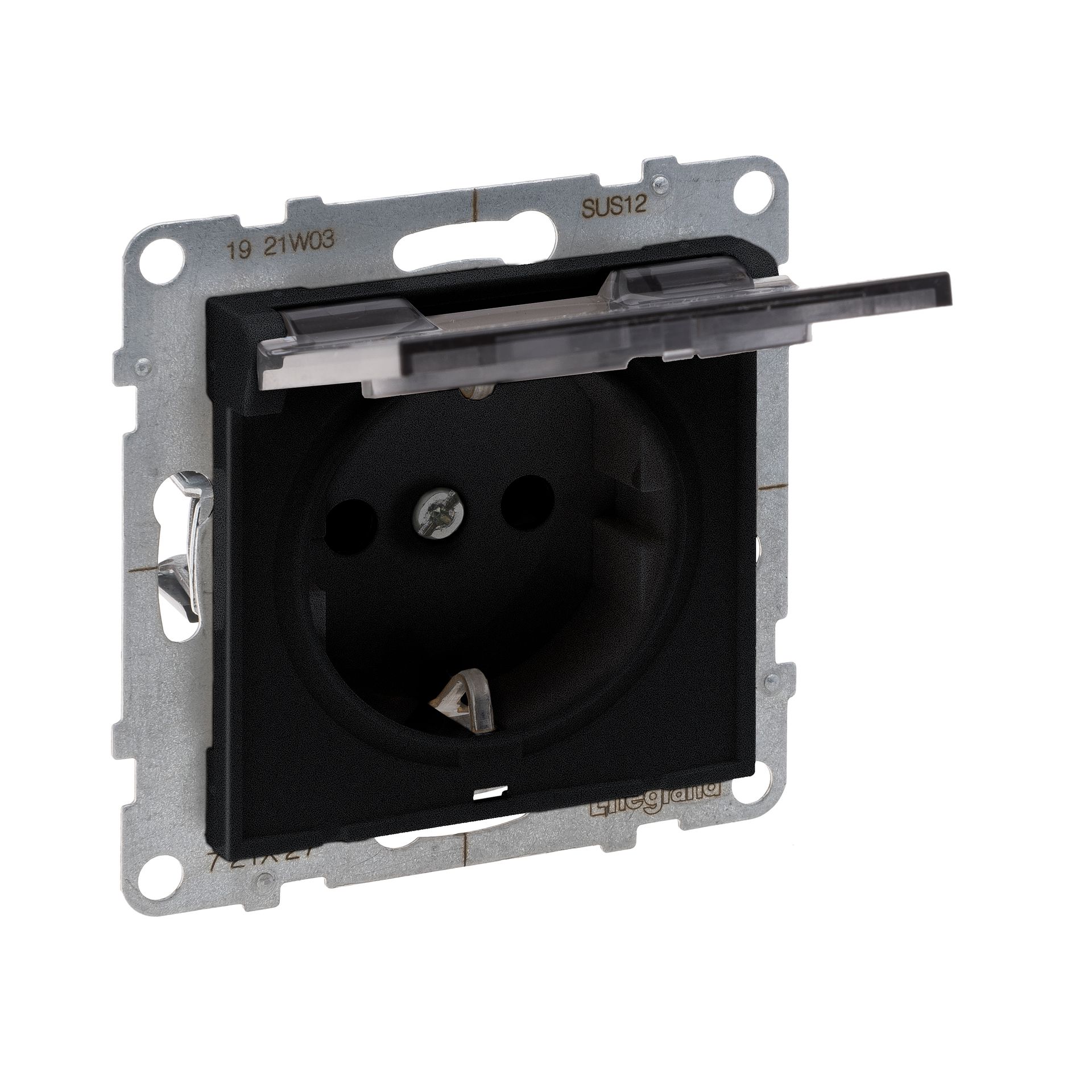 Legendar Gniazdo Schuko pojedyncze z/u z klapką IP21 SUNO - czarny mat