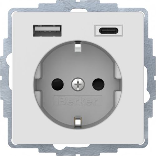 Gniazdo z ładowarką Berker Q.1/Q.3/Q.7 USB A+C 2.4/3.0A - biały mat