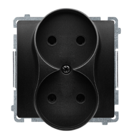 Kontakt Simon Gniazdo podwójne b/u z przesłonami torów BASIC - czarny mat