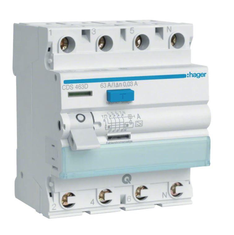 RCCB Wyłącznik różnicowoprądowy 3P+N 63A/30mA Typ A QuickConnect