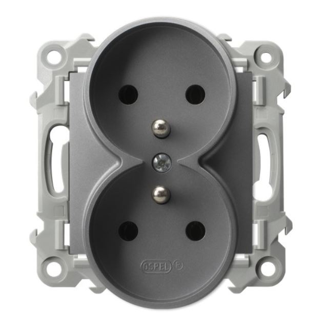 Ospel Gniazdo podwójne z/u SZAFIR - szary mat