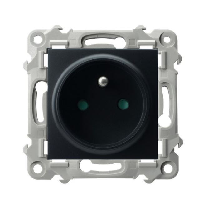 Ospel Gniazdo pojedyncze z/u ochrona styków SZAFIR - czarny mat