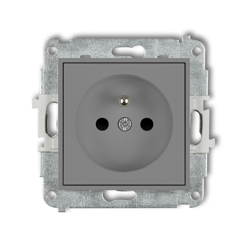 Karlik Gniazdo poj. z uziemieniem z przesłoną torów ICON - szary mat