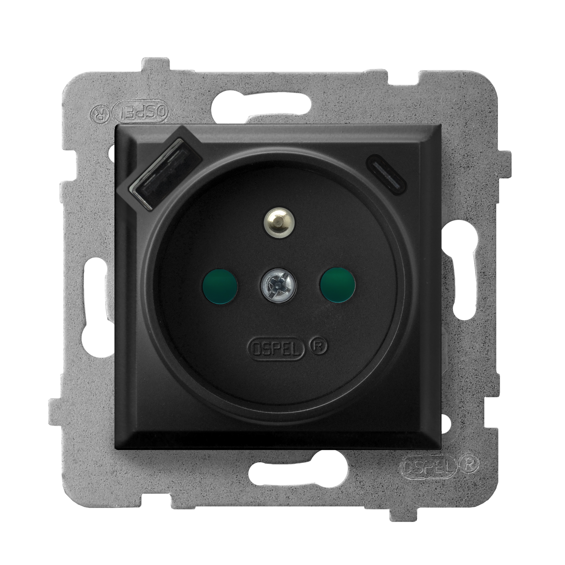 Ospel gniazdo pojedyncze z ładowarką USB A+C  ARIA - czarny metalik