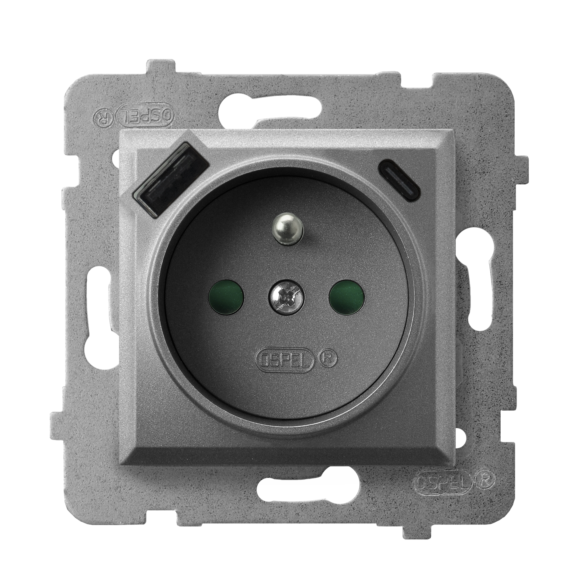 Gniazdo pojedyncze z ładowarką USB A+C Ospel ARIA - szary mat