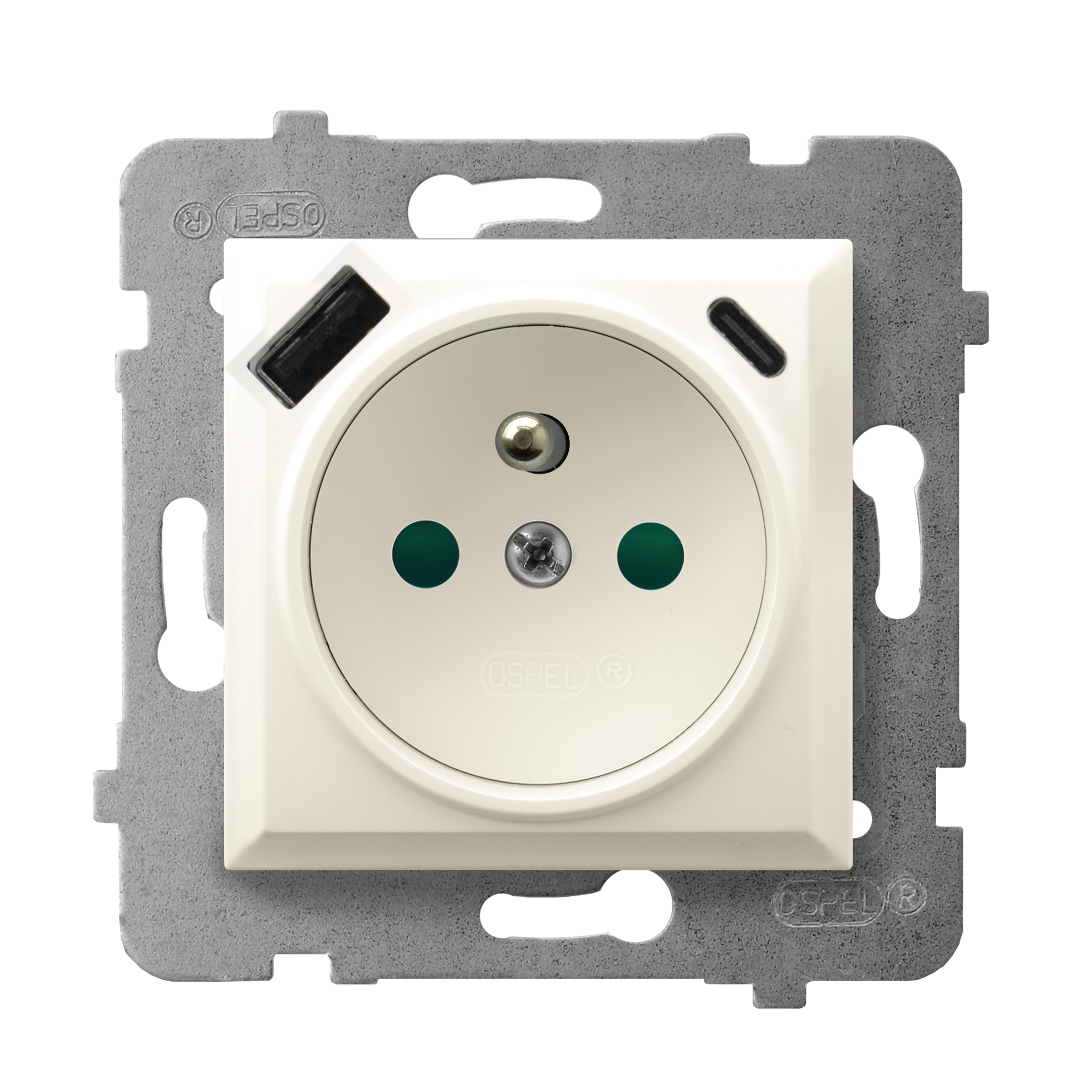 Ospel gniazdo pojedyncze z ładowarką USB A+C  ARIA - ecru