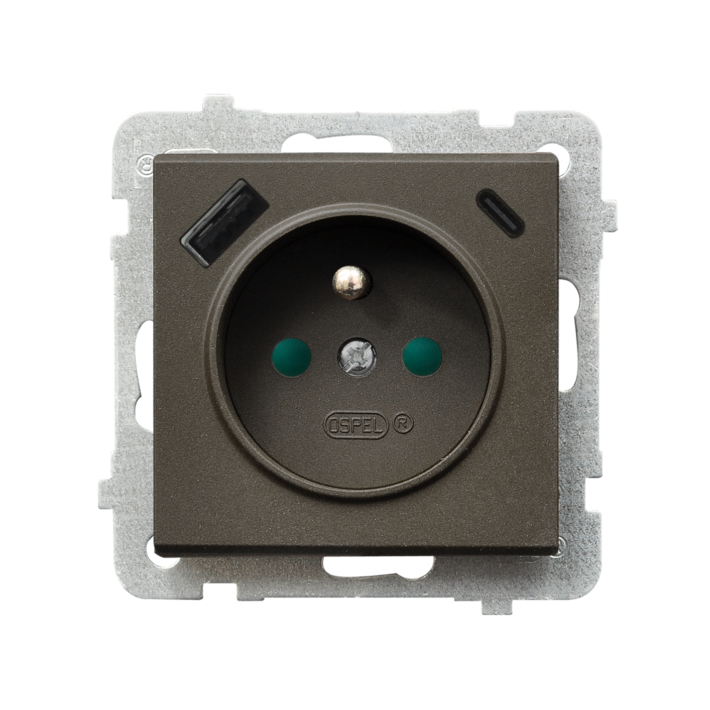 Gniazdo pojedyncze z ładowarką USB A+C SONATA - czekoladowy metalik