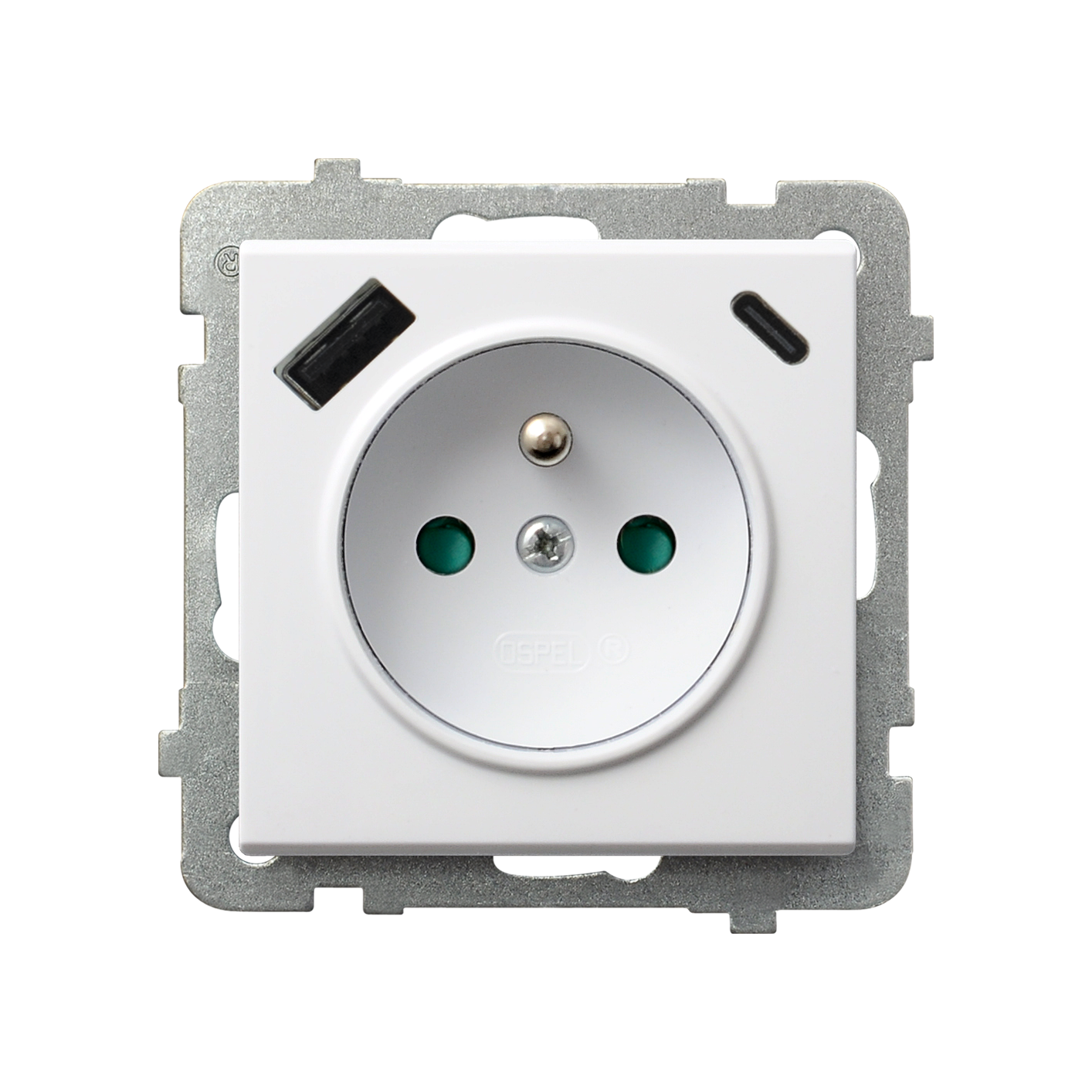 Ospel gniazdo pojedyncze z ładowarką USB A+C SONATA - biały mat