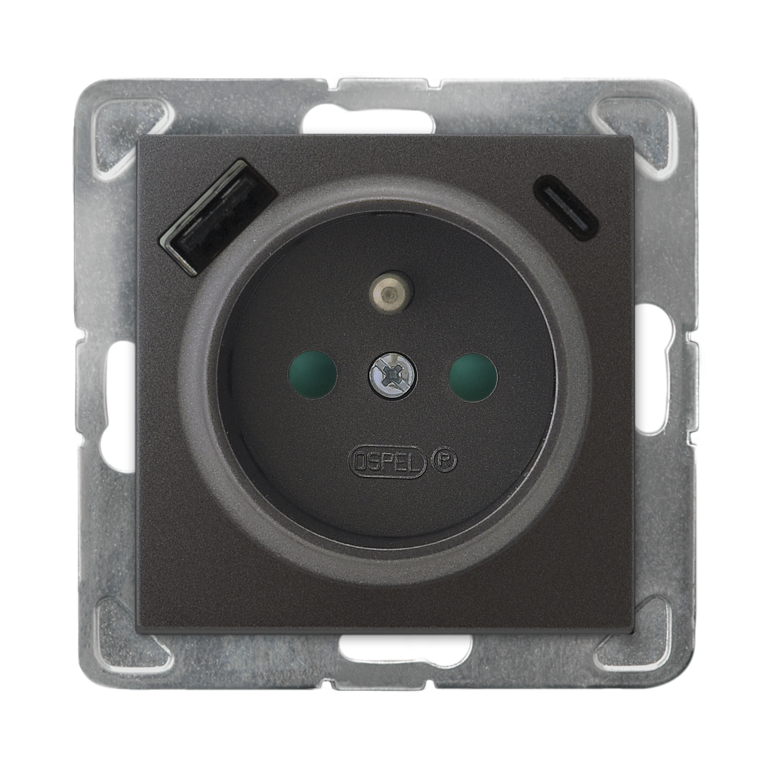 Gniazdo pojedyncze z ładowarką USB A+C IMPRESJA - antracyt