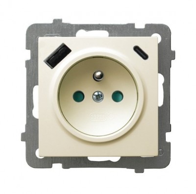 Gniazdo pojedyncze z ładowarką USB A+C Ospel AS - ecru