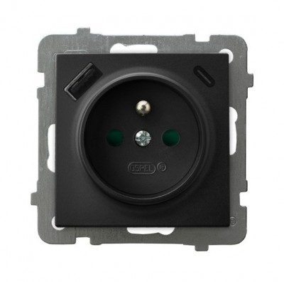 Ospel gniazdo pojedyncze z ładowarką USB A+C  AS - czarny metalik