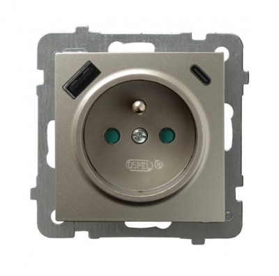 Ospel gniazdo pojedyncze z ładowarką USB A+C  AS - satyna light