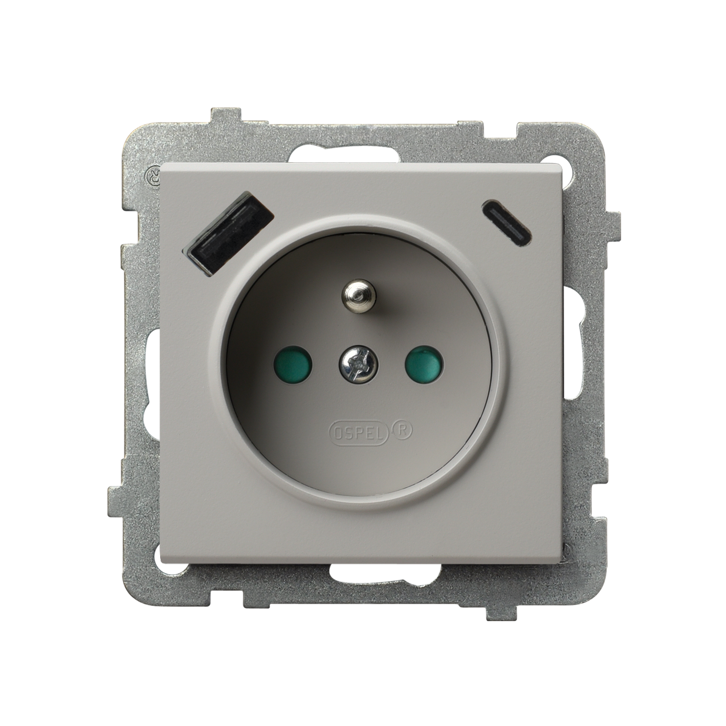 Ospel gniazdo pojedyncze z ładowarką USB A+C SONATA - kaszmir