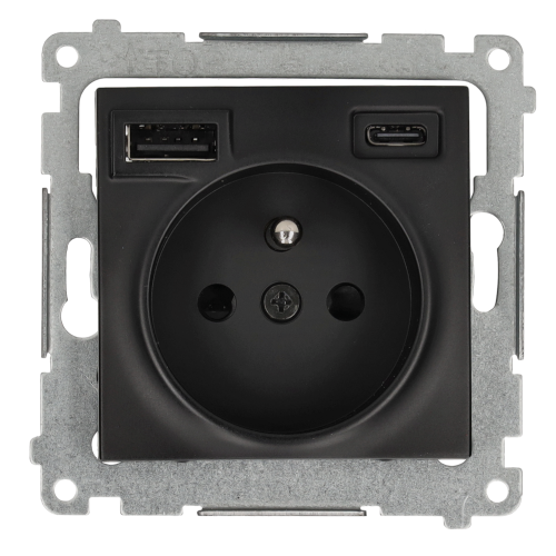 Kontakt Simon Gniazdo z ładowarką USB A+C SIMON 54 - czarny mat