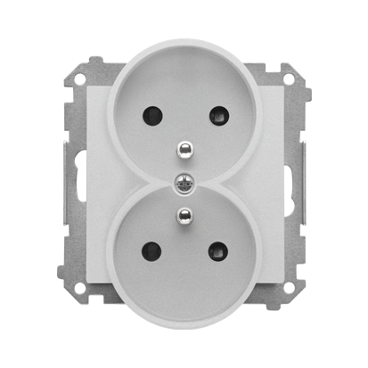 Kontakt Simon Gniazdo podwójne z uziemieniem Simon 55 - aluminium mat