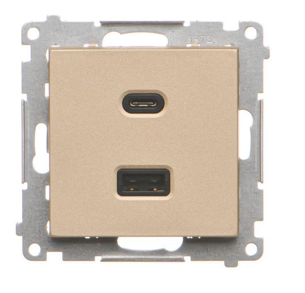 Ładowarka USB typ A+C Simon 55 - szampański mat